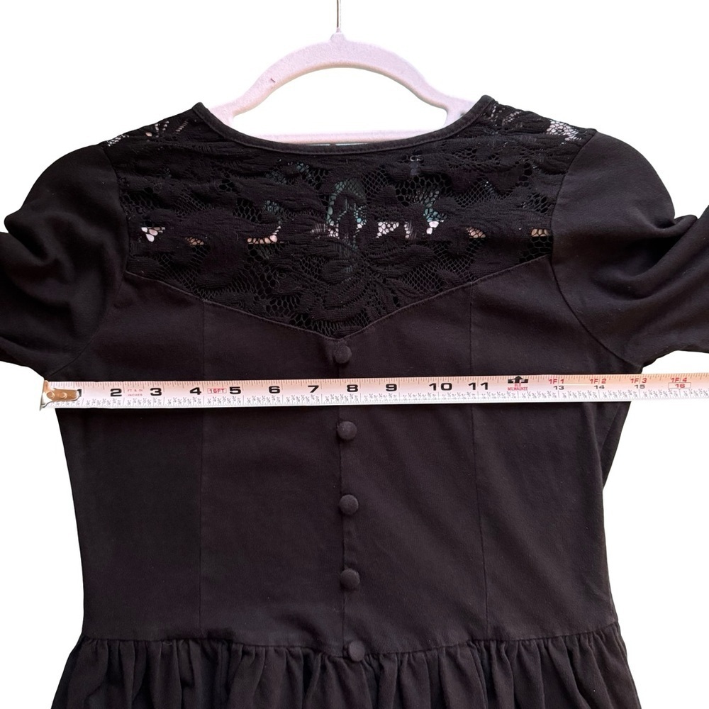 ASOS Black Lace 3/4 Length Sleeve Dress Lace Yoke Size 4 Cottagecore Romantic - Picture 6 of 11